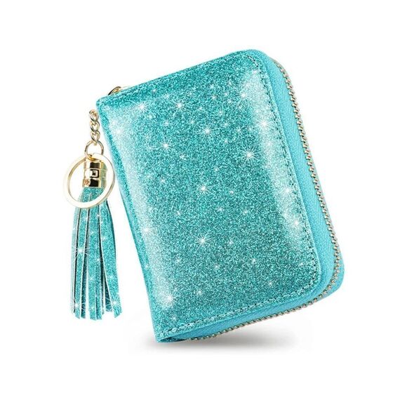 Blue Glitter Leather Compact Wallet - Picture 2 of 4